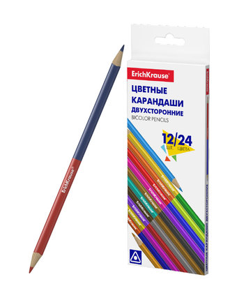 Миниатюра фотографии Цветные трехгранные карандаши erichkrause basic, 12 шт. bicolor 24 цвета